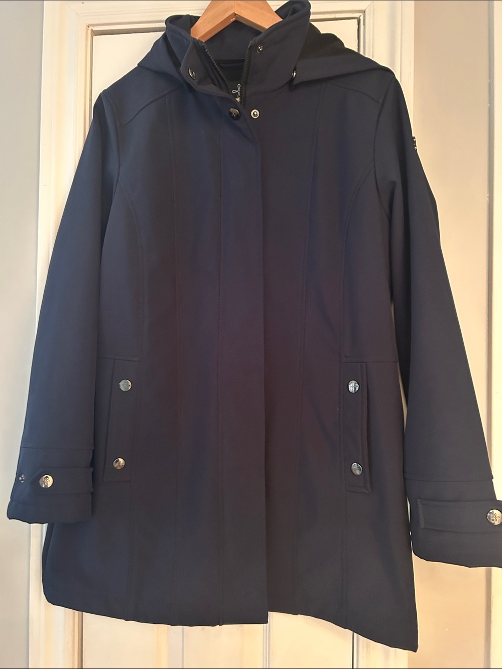 Women's Navy Hooded Trench Coat